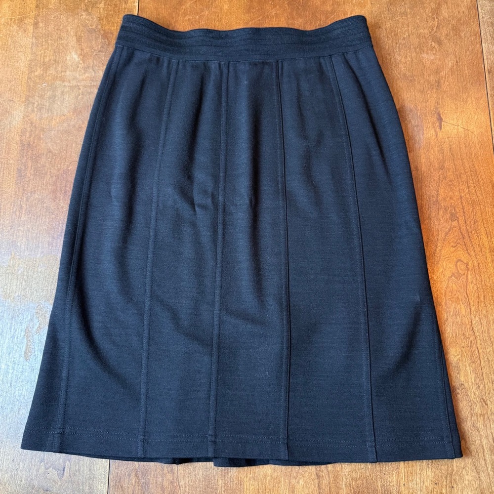Escada Skirt Women 38 Black Wool Blend Paneled Knit Knee Length Made in Slovenia